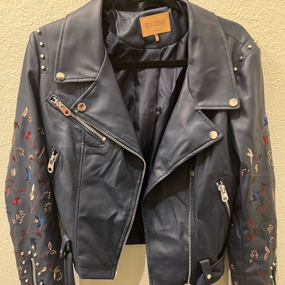 Navy Faux Leather Jacket
